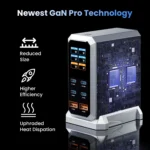 ASOMETECH 240W GaN 6-port charger plugged in and charging multiple devices