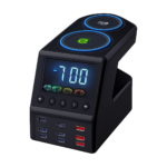 ASOMETECH 240W GaN charger station with wireless charging and LED time display
