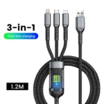 Transparent 3-in-1 fast charging cable with pilot lamp for iPhone 15 Samsung Huawei