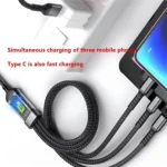 Durable transparent 3-in-1 charging cable supporting 6A max current