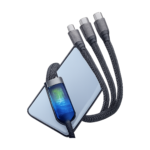 3-in-1 transparent 100W fast charging cable with USB-C, Micro USB, Lightning connectors