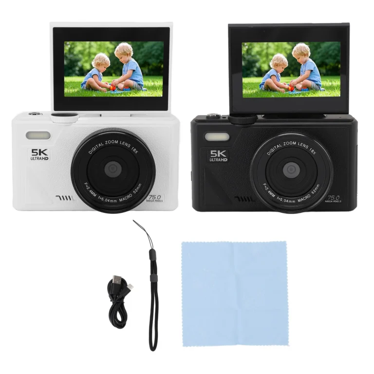 Side angle of 75MP 5K mirrorless camera showing lens and controls