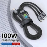 3-in-1 100W fast USB charging cable for iPhone, Samsung, Xiaomi, Huawei