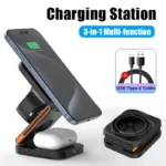 Side view of foldable magnetic wireless charging station for iPhone and Apple Watch