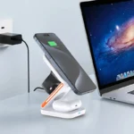 Folded portable wireless charger stand with Apple Watch and AirPods charging