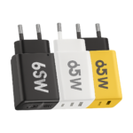 65W 3-port GaN USB-C PD fast charger with EU US KR plugs for smartphones