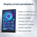 Close-up of 3.5 inch IPS mini monitor displaying system stats