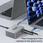 Side angle showing USB-C and USB-A ports on 330W charger
