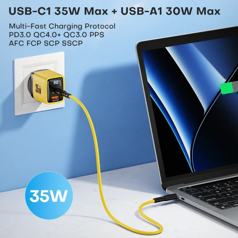 Side view of ASOMETECH 35W GaN USB fast charger