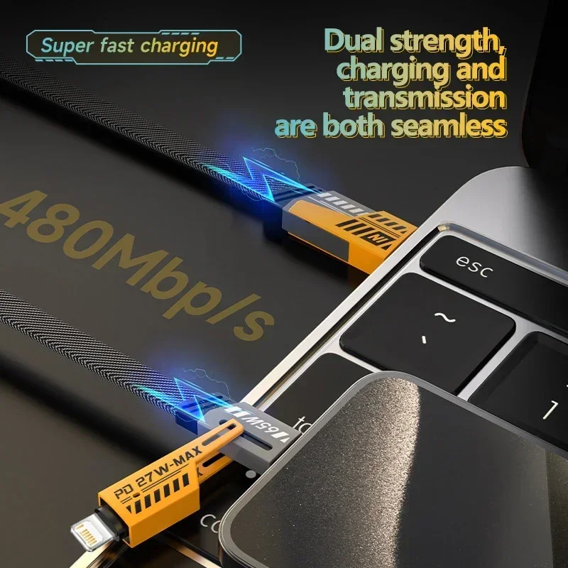 Mecha design 4-in-1 fast charging and data transfer cable