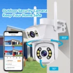 Side angle of 8MP dual lens outdoor PTZ security camera
