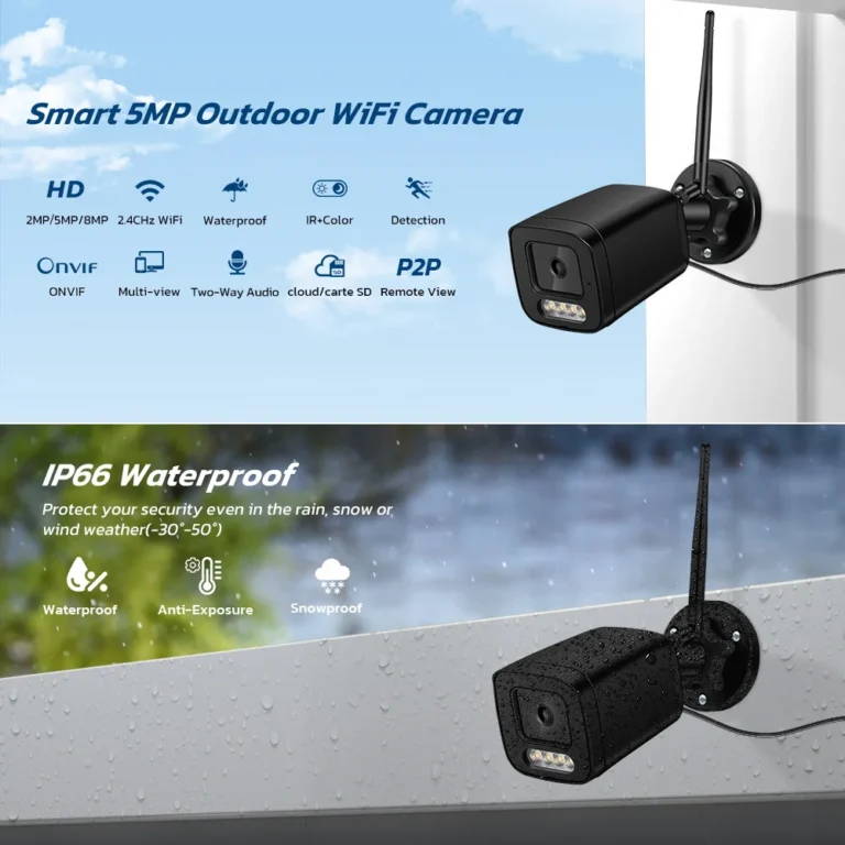 Side view of waterproof 8MP outdoor security camera
