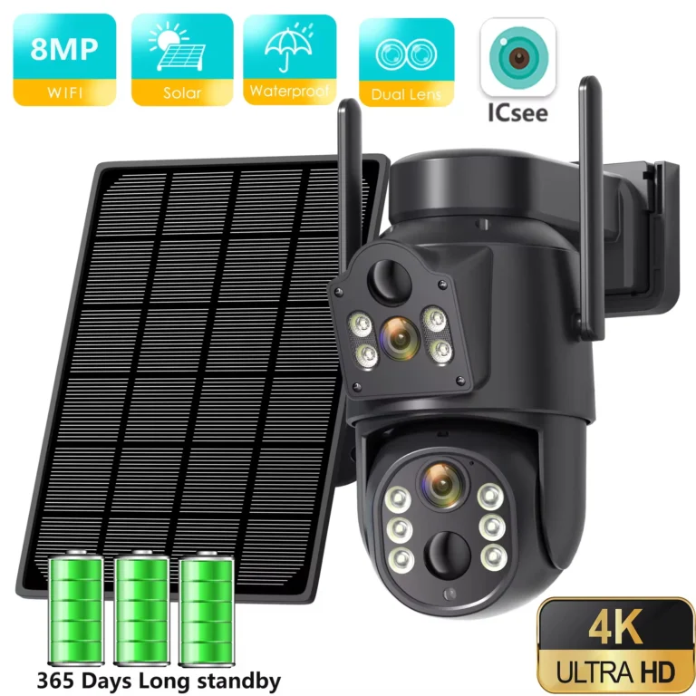 BESDER 4K solar WiFi dual lens outdoor security camera with solar panel