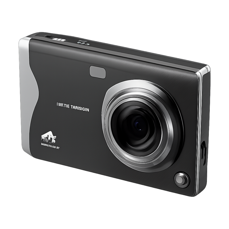 Front view of 4K 3-inch screen autofocus digital camera in silver