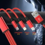 USB A connector and multi-interface ends of 3in1 fast charging cable set