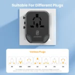 Worldwide 5-in-1 travel adapter with intelligent fast charge support