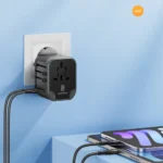 High-quality certified travel adapter for global use with multiple port options