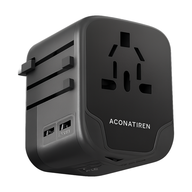 ASOMETECH 5-in-1 universal travel adapter with 2 USB-C and 2 USB-A ports
