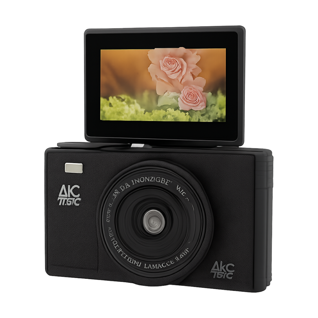 75MP 5K mirrorless camera front view with lens