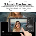 Back view showing 3.2 inch IPS touch screen on digital camera