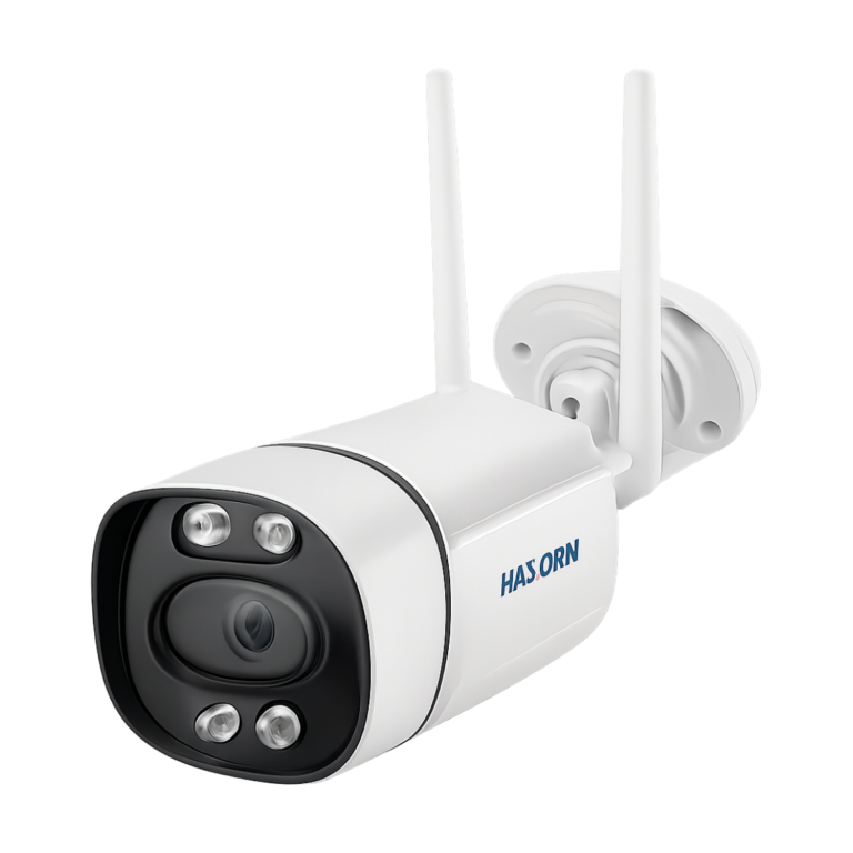5MP outdoor WiFi IP camera front view with white bullet design