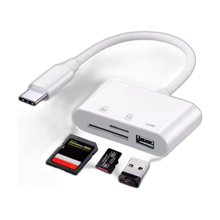 3-in-1 USB-C card reader adapter with SD, TF, and USB ports