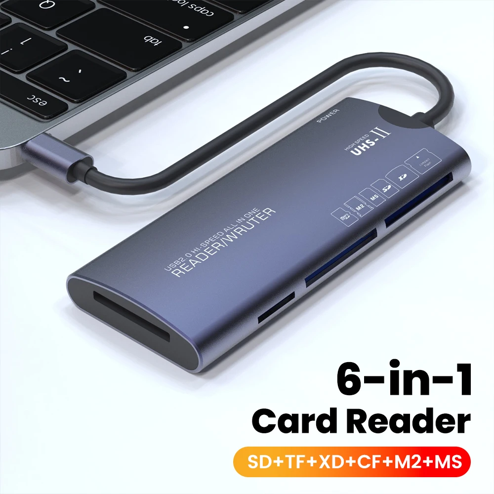 Close-up of the 6-in-1 card reader showing multiple card slots