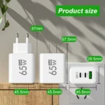 65W 3-Port GaN USB-C PD Fast Charger for Smartphones - Image 6