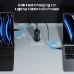 Side view of 65W GaN USB-C fast charger showing USB ports