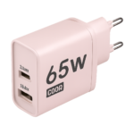 65W GaN fast charger with USB-C and USB-A ports in white color