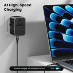 Close-up of travel adapter fast charging ports