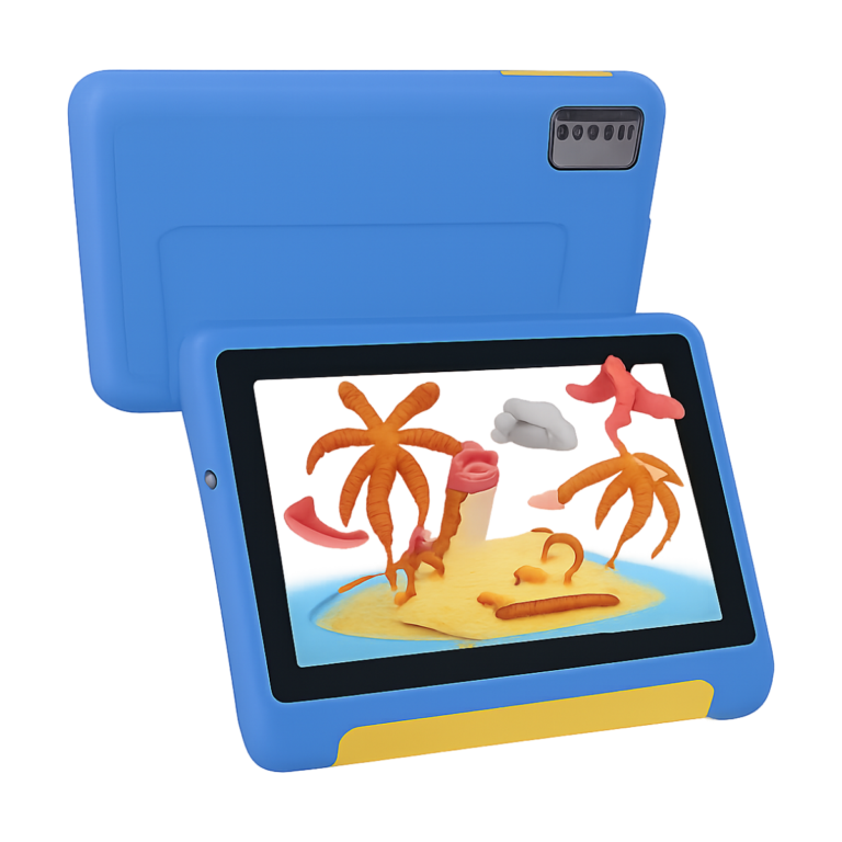 7 inch kids tablet with Android 13 and silicone shockproof case front view