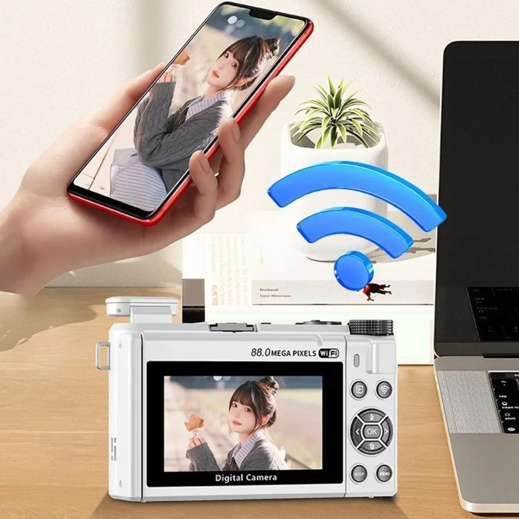 Camera showing 3 inch 180 degree flip screen