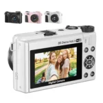 Back view highlighting camera's pop-up flash and screen