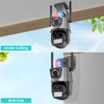 8MP 4K dual lens camera mounted on wall with police light alarm