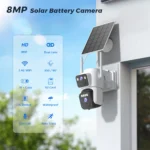 Outdoor 8MP PTZ camera with built-in 7800mAh battery and solar panel