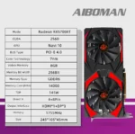 Side view of AIBOMAN RX5700XT 8GB PCIe 4.0 graphics card