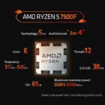 AMD Ryzen 5 7500F CPU showing processor pins and socket AM5