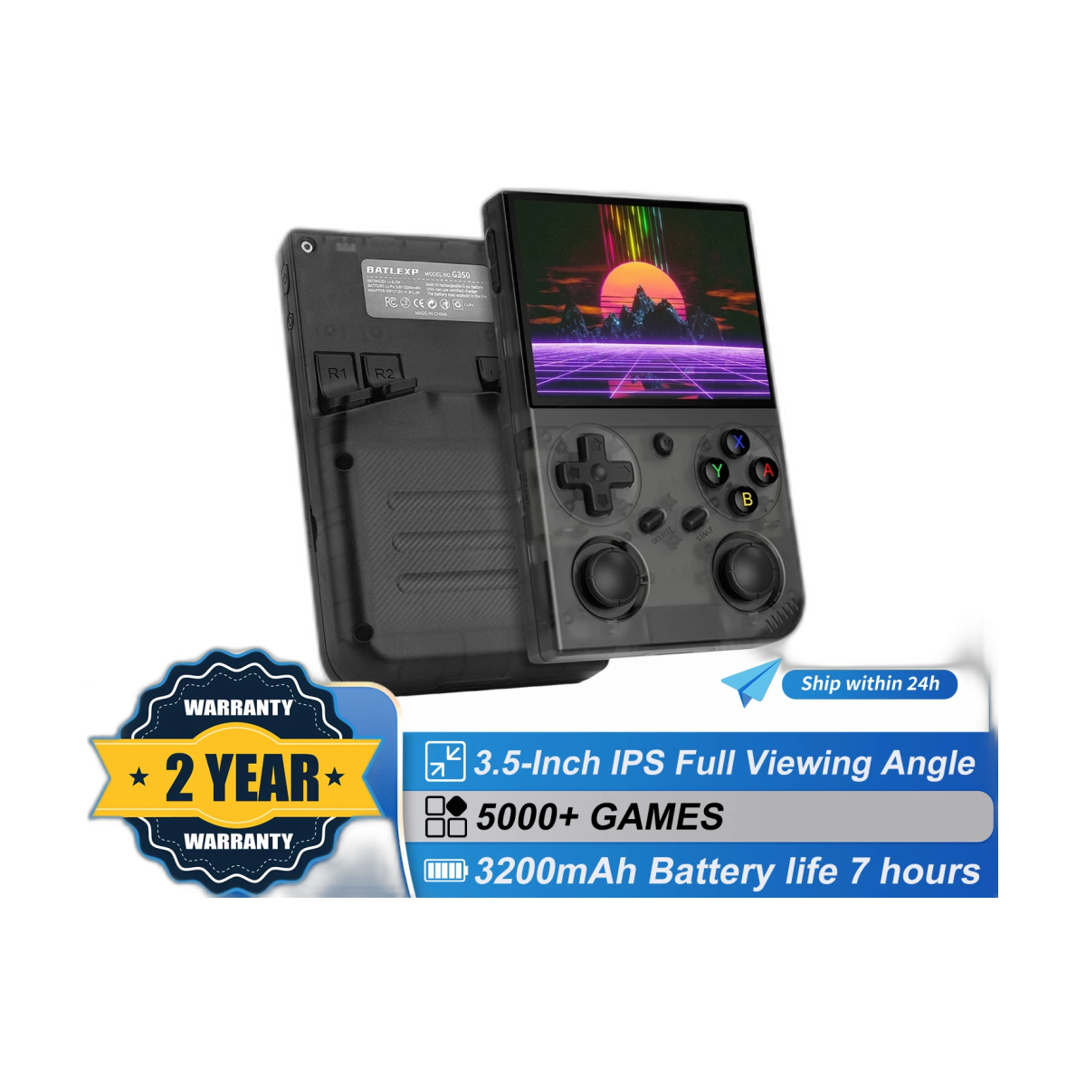 AMPOWN G350 Portable Game Console 3.5 Inch IPS Handheld Game Players Retro Video Game Consolas 3200mAh Linux Mini WIFI C2C-bg-clean AMPOWN G350 portable handheld game console with 3.5 inch IPS screen in black