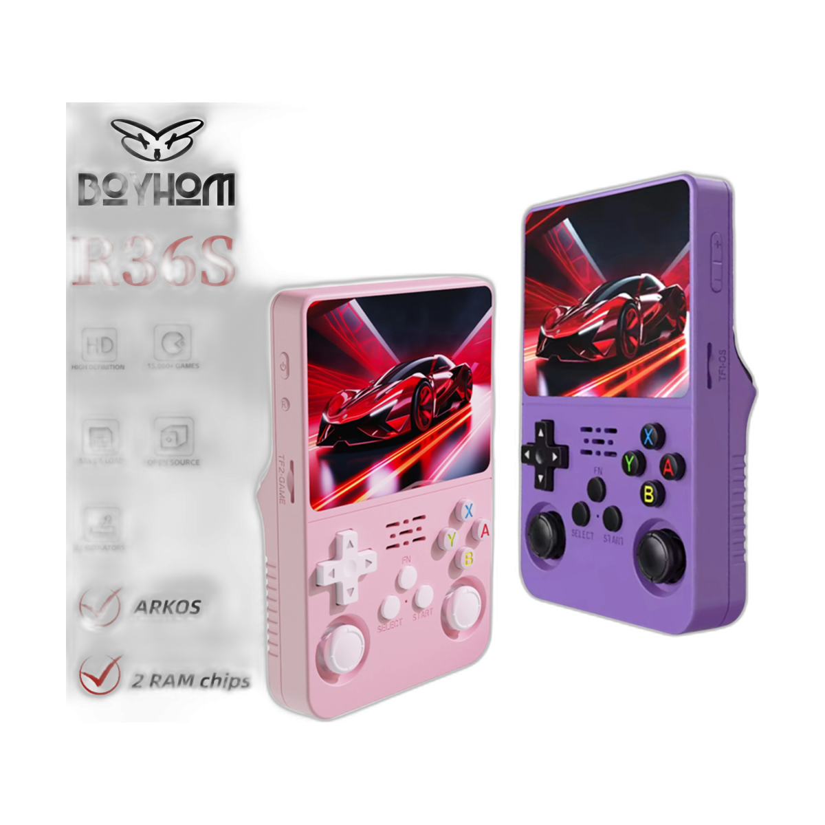 ARKOS 100% Original R36S Retro Handheld Game Console 3.5” IPS,15000+ Games, Linux Portable Pocket Player, Back to School Gifts-bg-clean ARKOS R36S retro handheld game console front view with 3.5 inch IPS screen