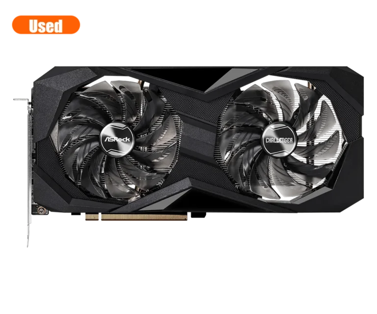 Side angle of ASROCK Radeon RX 6600XT Challenger D with dual fans