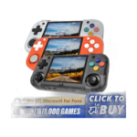 Ampown XU MINI M handheld game console with 2.8 inch IPS screen and orange body