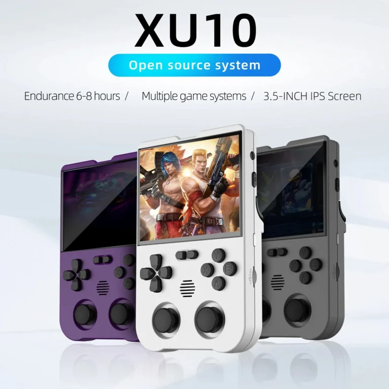 Side angle of Ampown XU10 handheld retro game player showing buttons