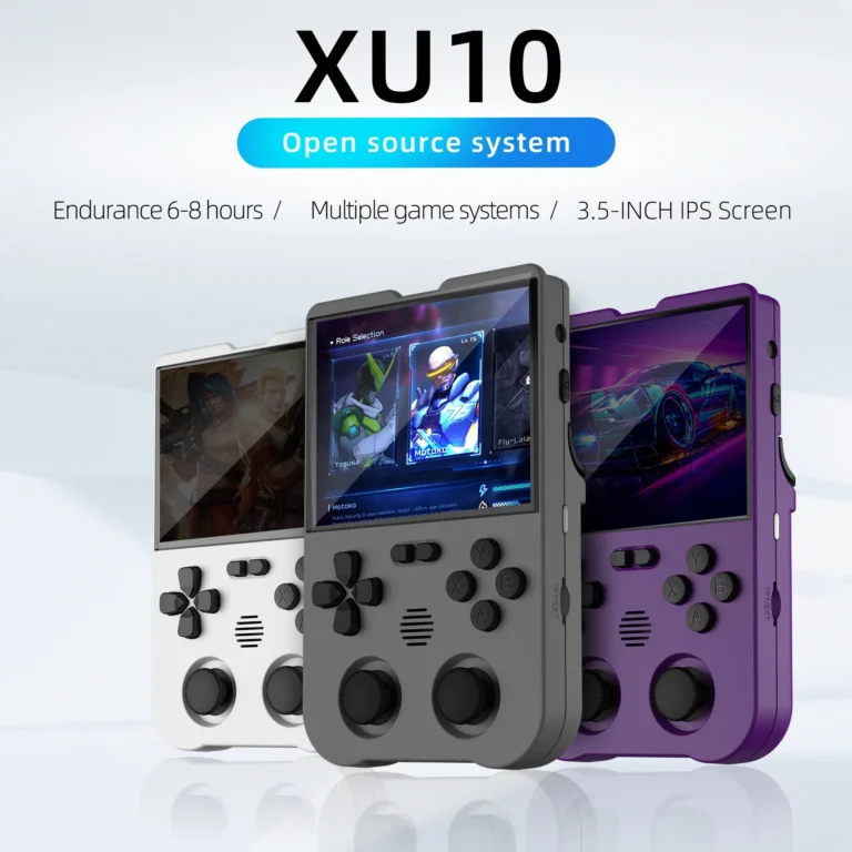 Side angle of Ampown XU10 portable game console in purple