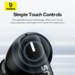 Close-up of BASEUS Bowie E19 wireless earbuds with touch control surface