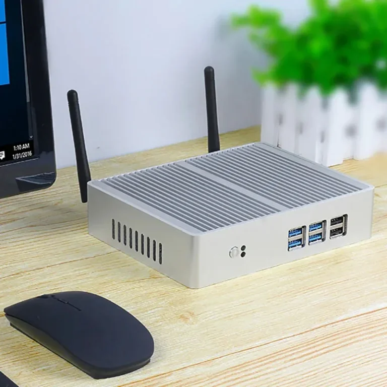 Side view of BEBEPC Mini PC with ventilation and ports