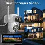 Close-up of BESDER 12MP dual-lens PTZ WiFi camera with dual screens
