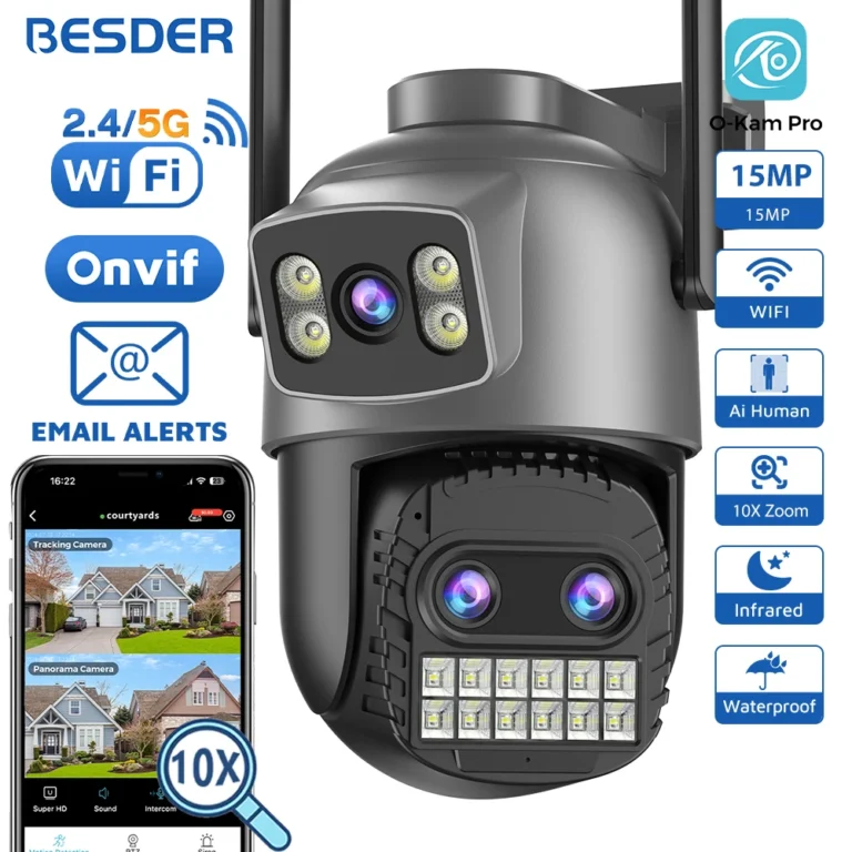 BESDER 15MP outdoor dual screen wifi security camera with PTZ