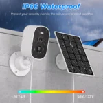 BESDER wireless solar security camera with solar panel attached