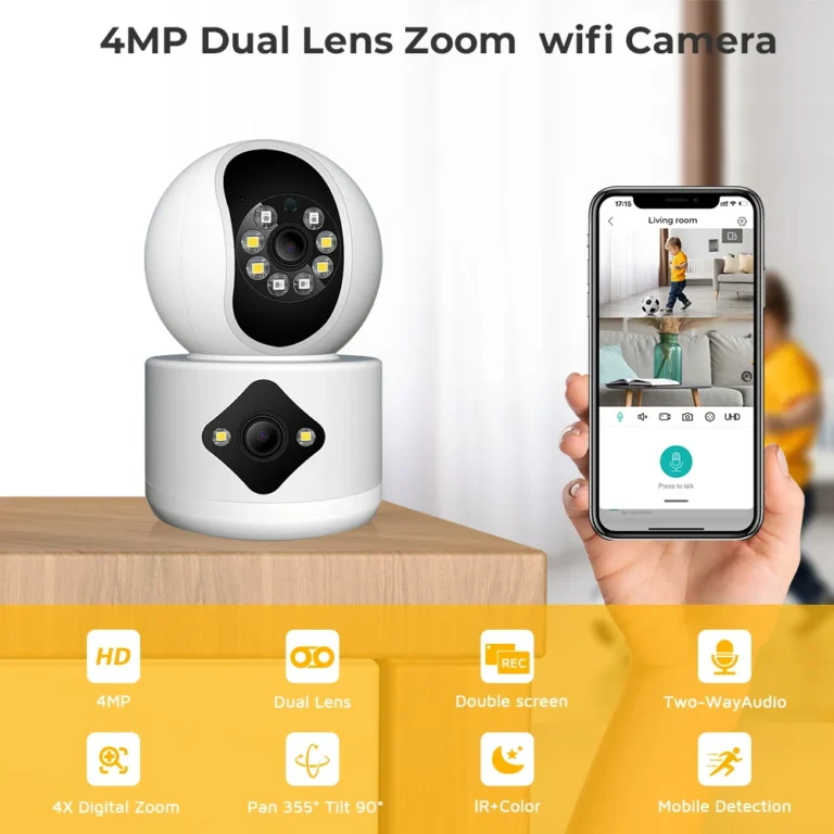 Side angle of BESDER 4MP WiFi dual screen PTZ security camera